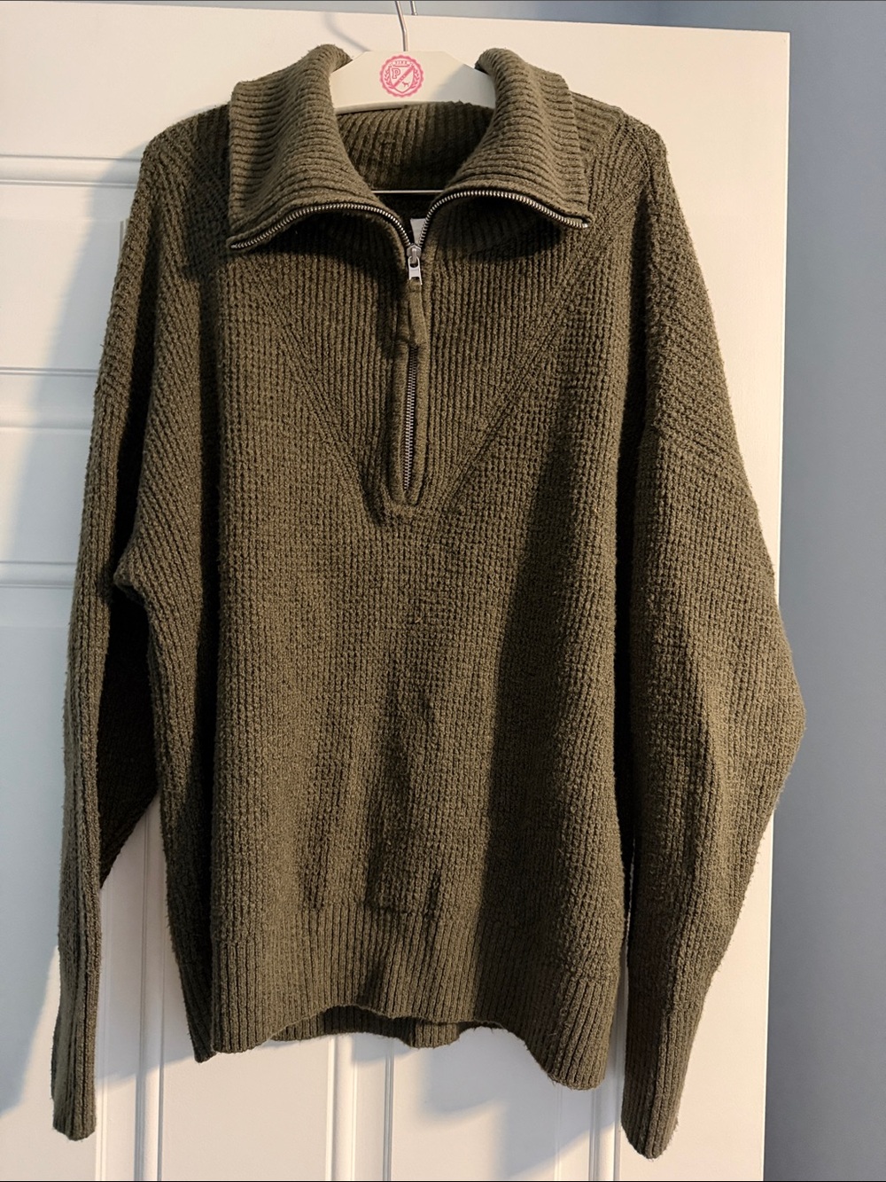 aerie Olive Half-Zip Knit Sweater